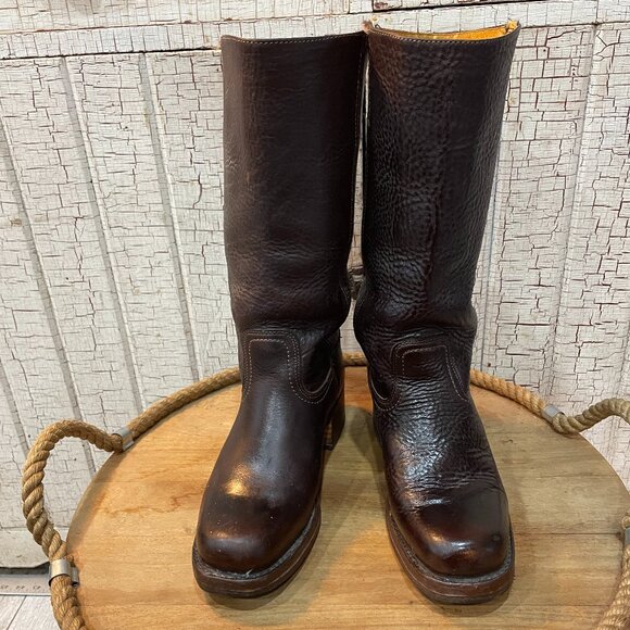 Frye Campus 14L boots in dark brown "bourbon" crunch leather 9 - Picture 2 of 6